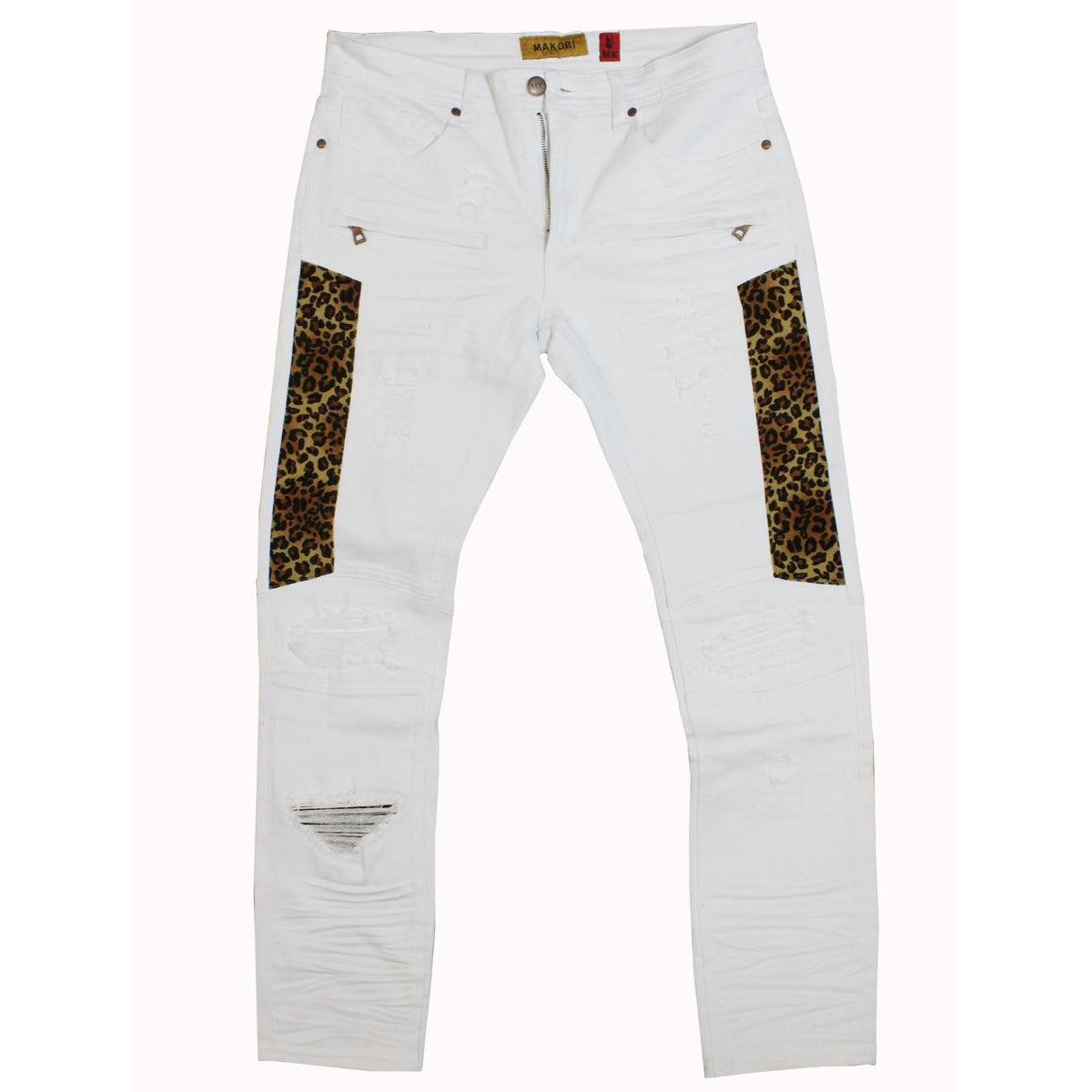 M1782 Ripped & Repair Jeans With Leopard Print Patch - White