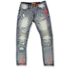 M1783 Makobi Cape Biker Jeans with Paint Splash - Dirt Wash