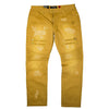 M1741 Makobi Sanded Biker Jeans with Rip & Repair Stitches - Wheat