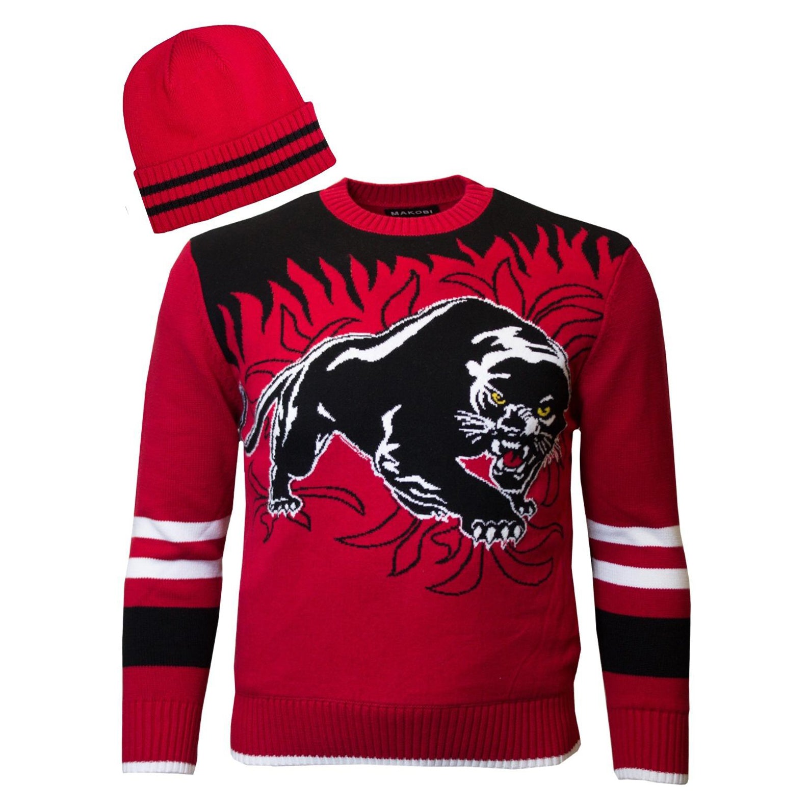 M5656 Panther Knit Sweater With Hat - Red
