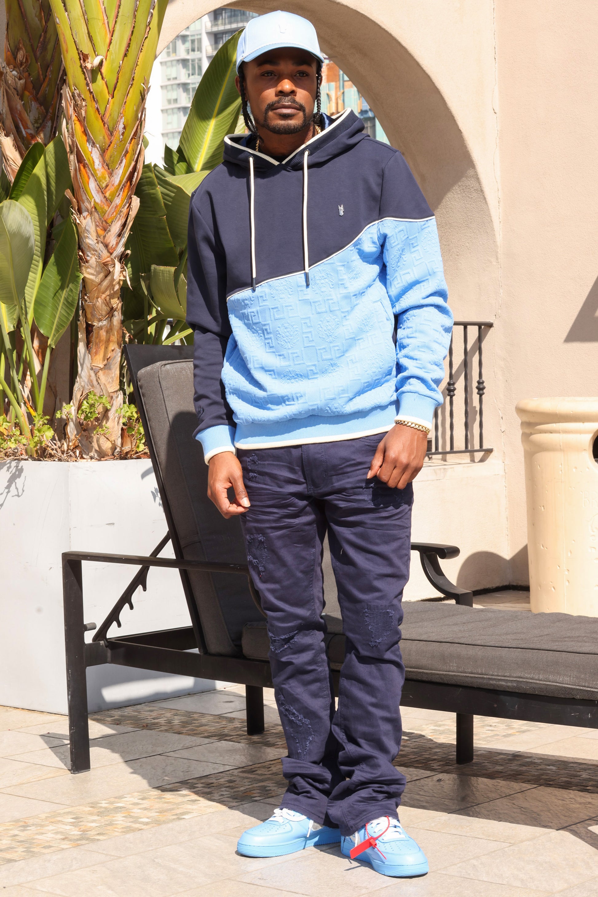 Makobi M4332 Bianchi Jacquard Hoodie in Navy, view 3