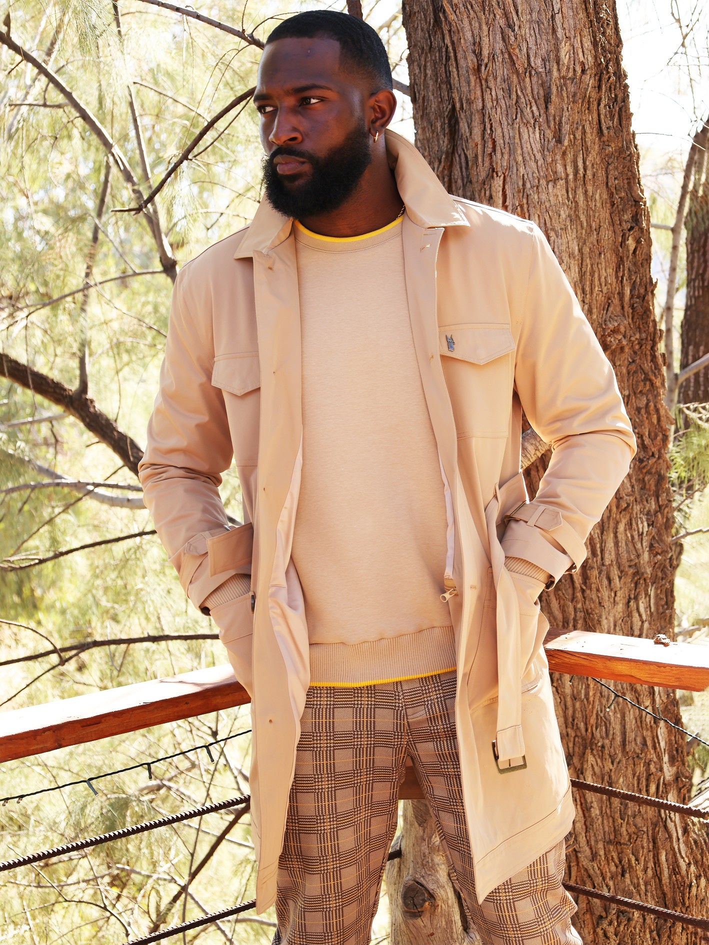 Makobi M1330 Vincent Weather Proof Trench Coat in Khaki