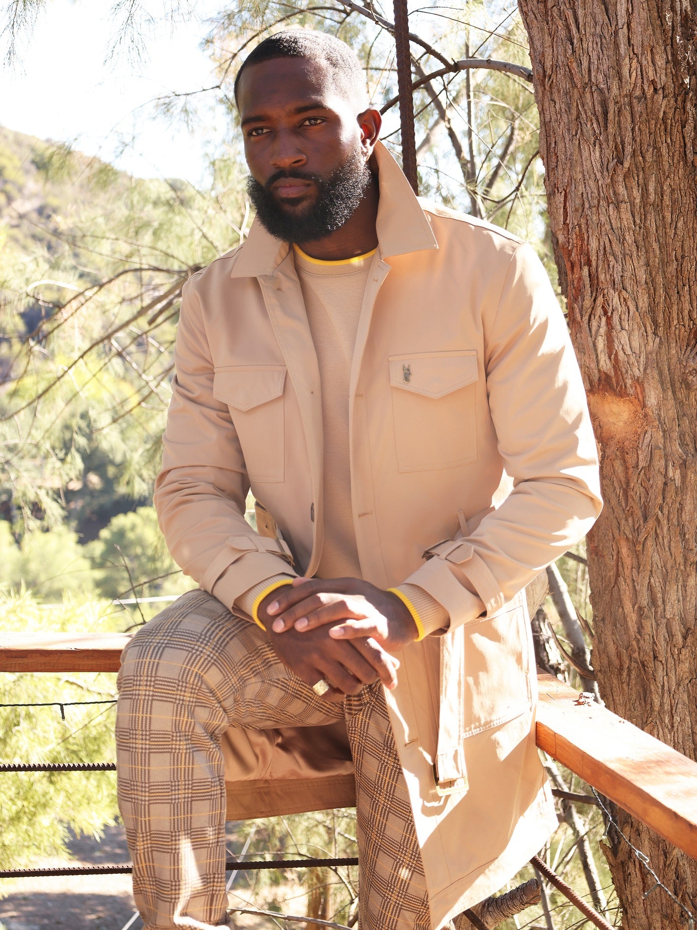 Makobi M1330 Vincent Weather Proof Trench Coat in Khaki, view 2