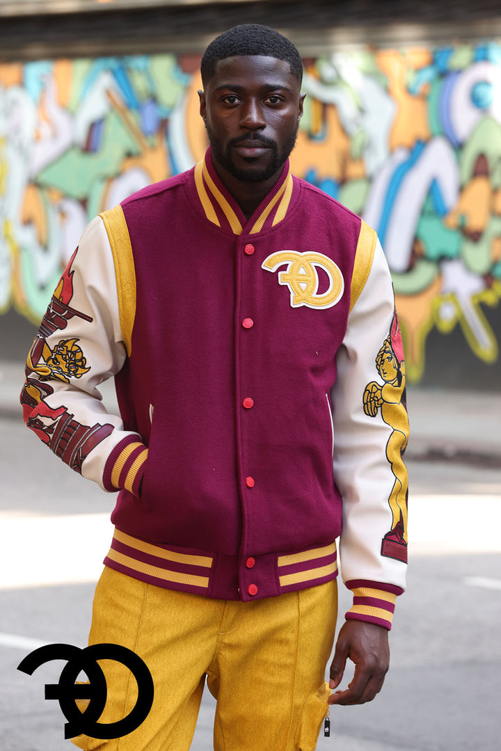 Makobi F1071 CASA De Wool Varsity Jacket in Burgundy, view 2
