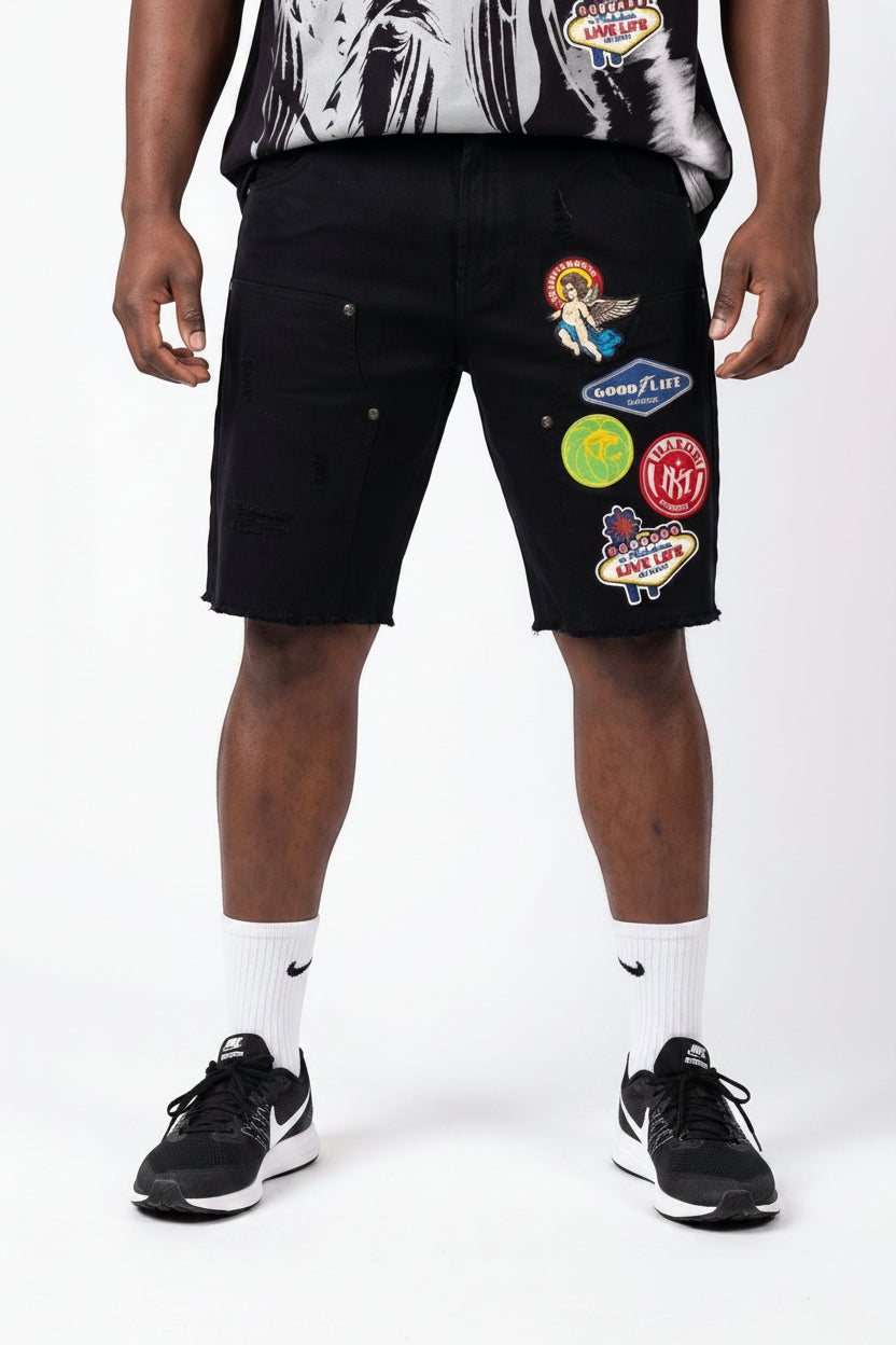 M941 Mondo Patch Denim Shorts - Black