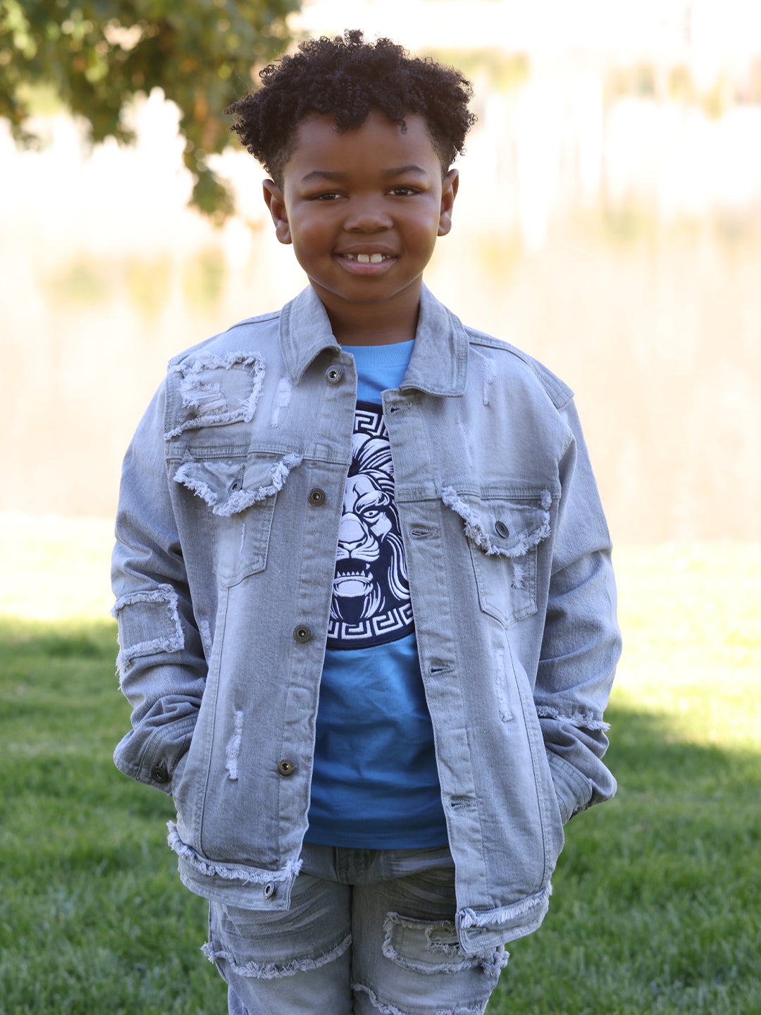 Makobi B1026 Kids Bergamo Denim Jacket in Gray