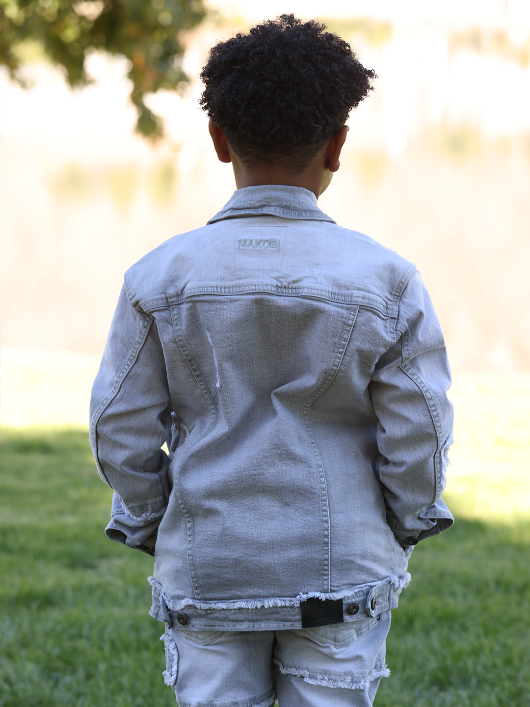 Makobi B1026 Kids Bergamo Denim Jacket in Gray, view 4