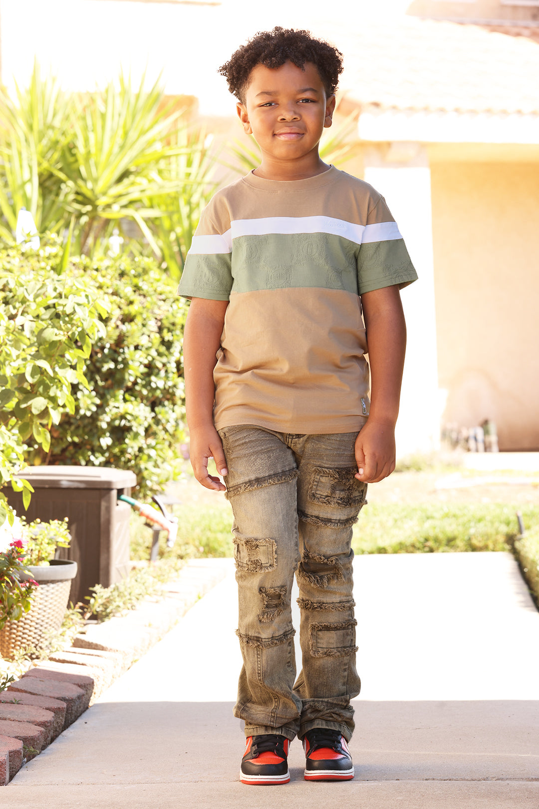 Makobi B141 Makobi Monogram KidsTee in Khaki, view 2
