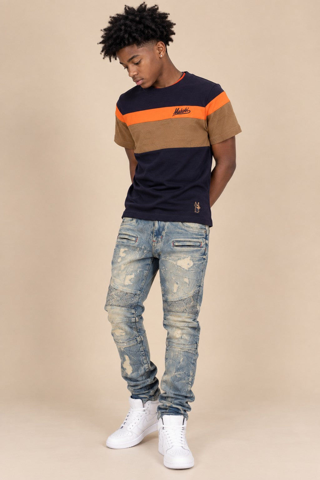 B141 Makobi Monogram KidsTee- Navy