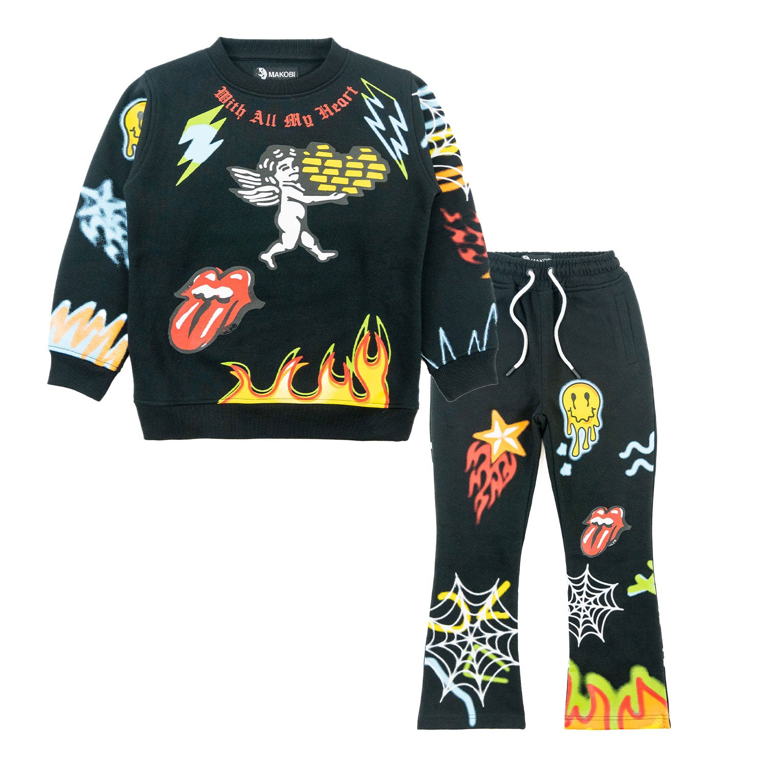 B4525 - Makobi KIDS Graffiti Stacked Fleece Set - Black