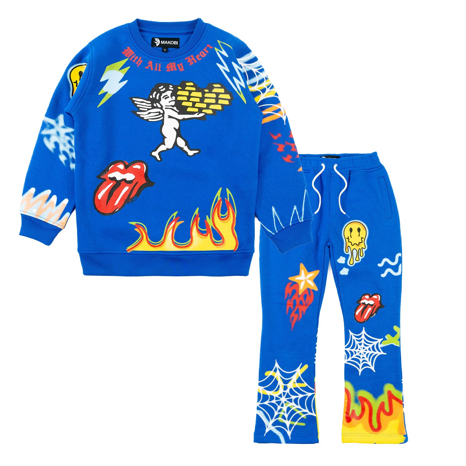 B4525 - Makobi KIDS Graffiti Stacked Fleece Set - Royal