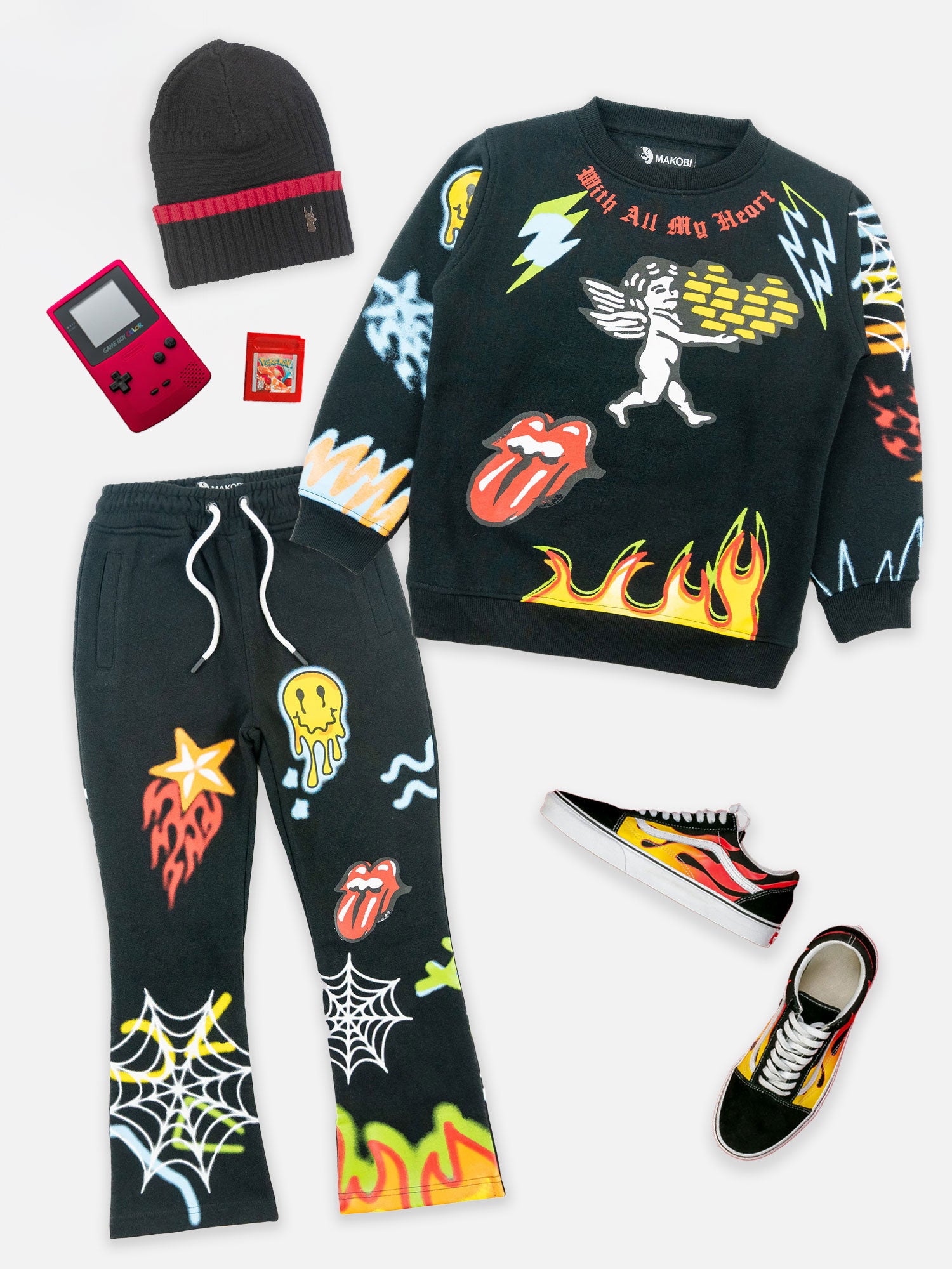 B4525 - Makobi KIDS Graffiti Stacked Fleece Set - Black