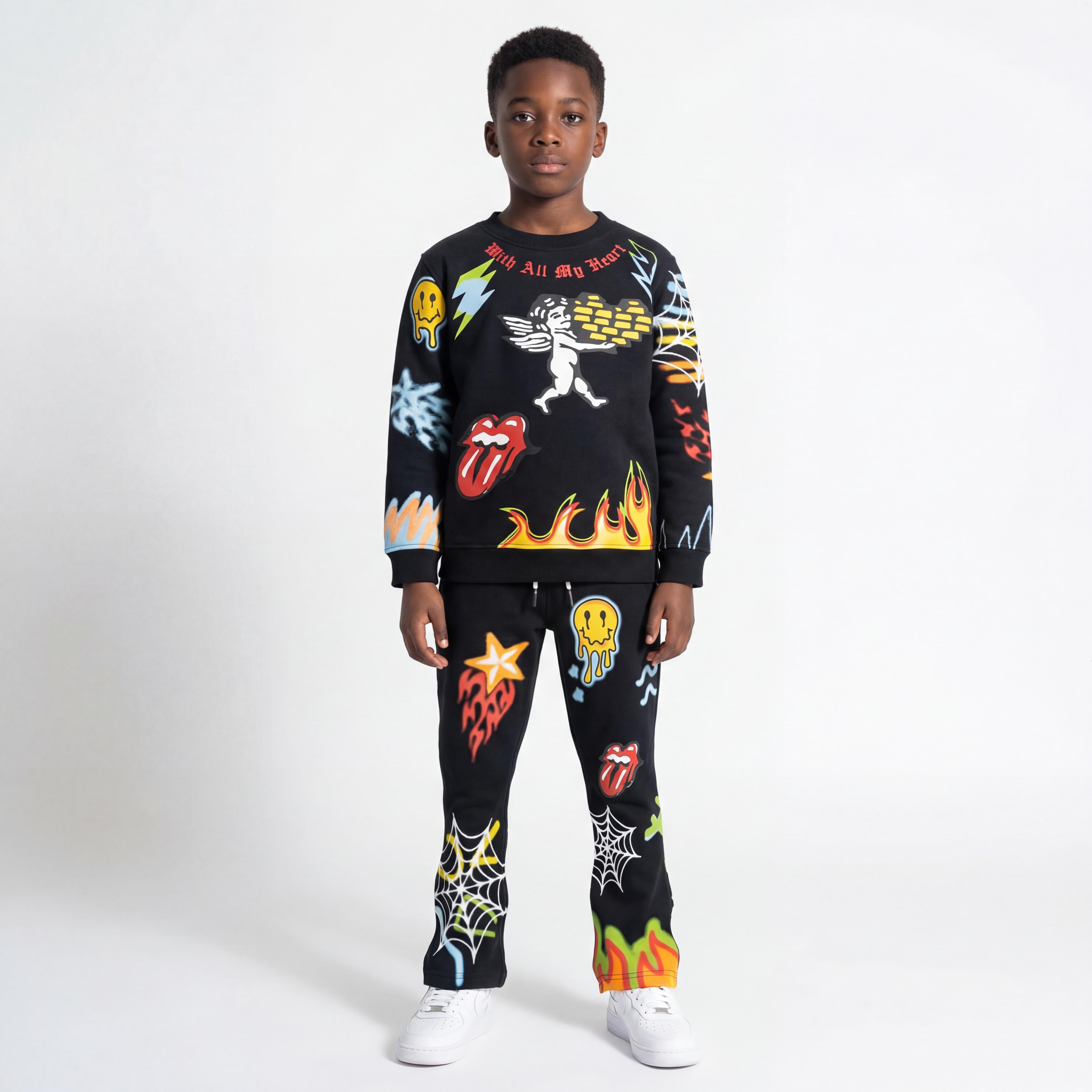 B4525 - Makobi KIDS Graffiti Stacked Fleece Set - Black