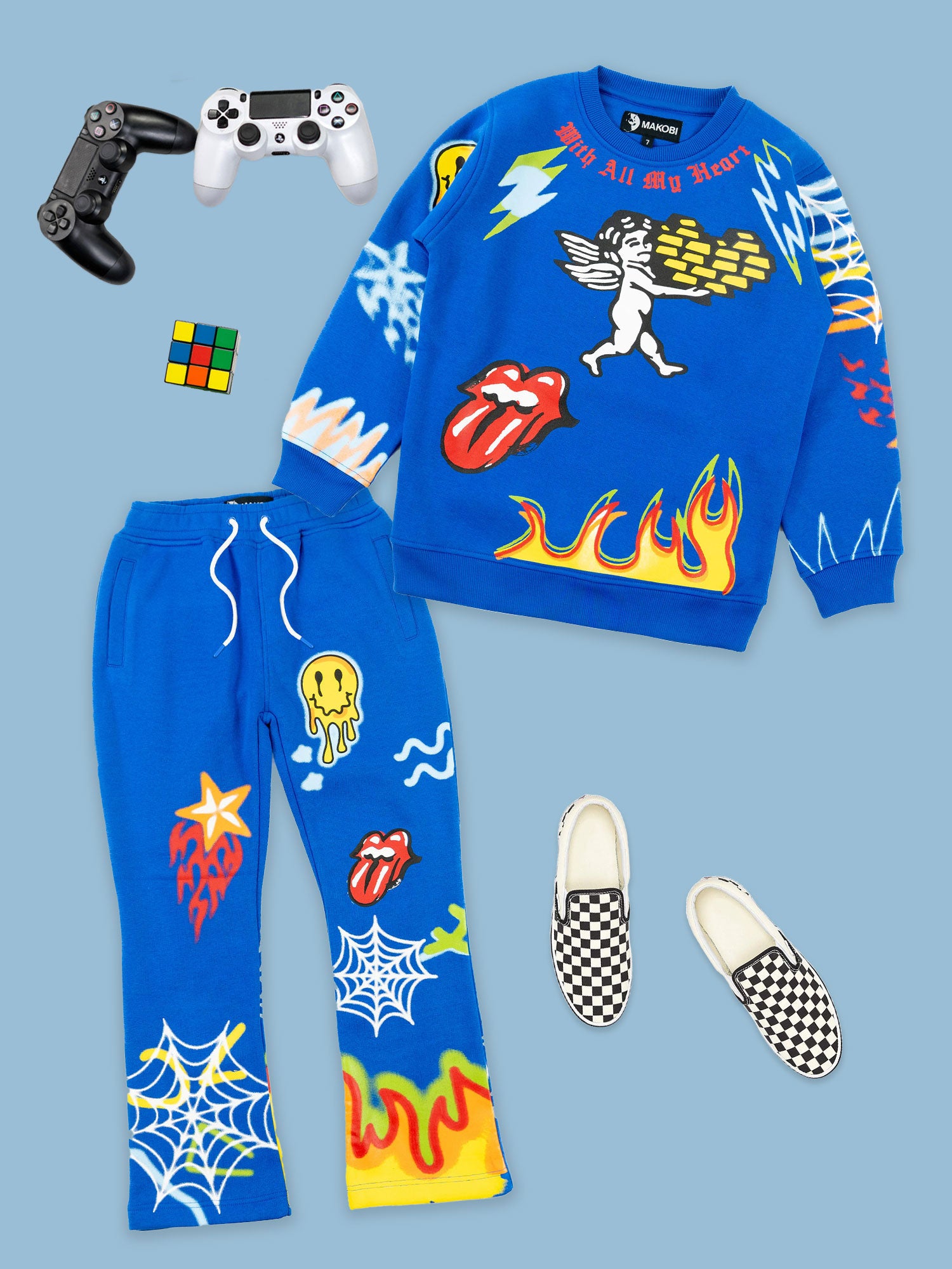 B4525 - Makobi KIDS Graffiti Stacked Fleece Set - Royal