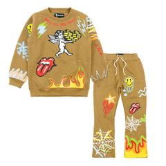 B4525 - Makobi KIDS Graffiti Stacked Fleece Set - Mocha