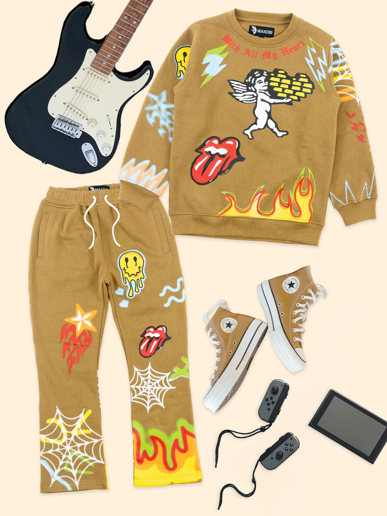 B4525 - Makobi KIDS Graffiti Stacked Fleece Set - Mocha