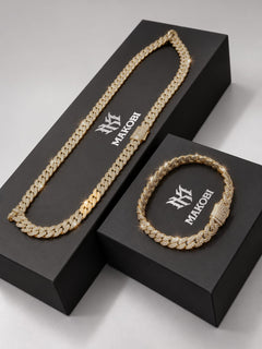 Iced Out Cuban Link Set 8.5mm 18K Gold Set