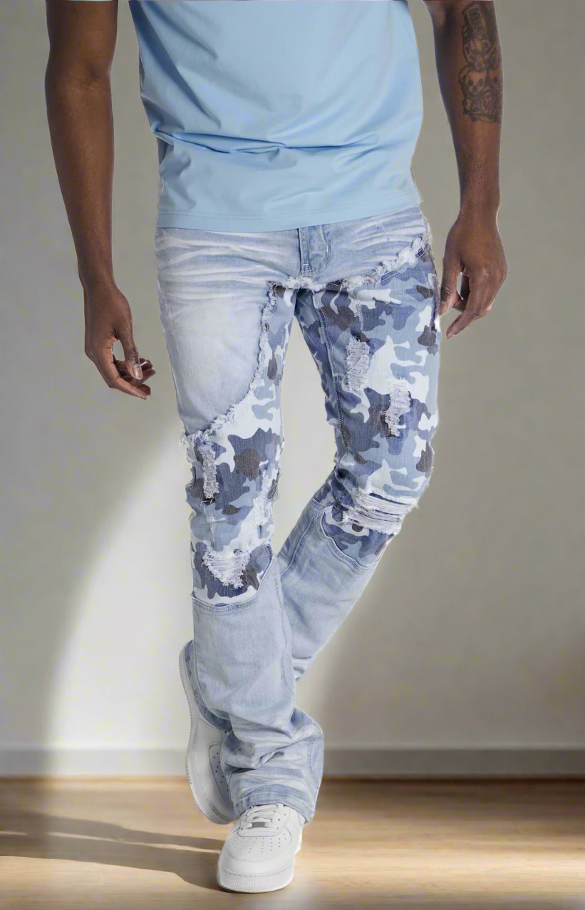 Makobi M1919 Costello Stack Jeans in Light Wash, view 2