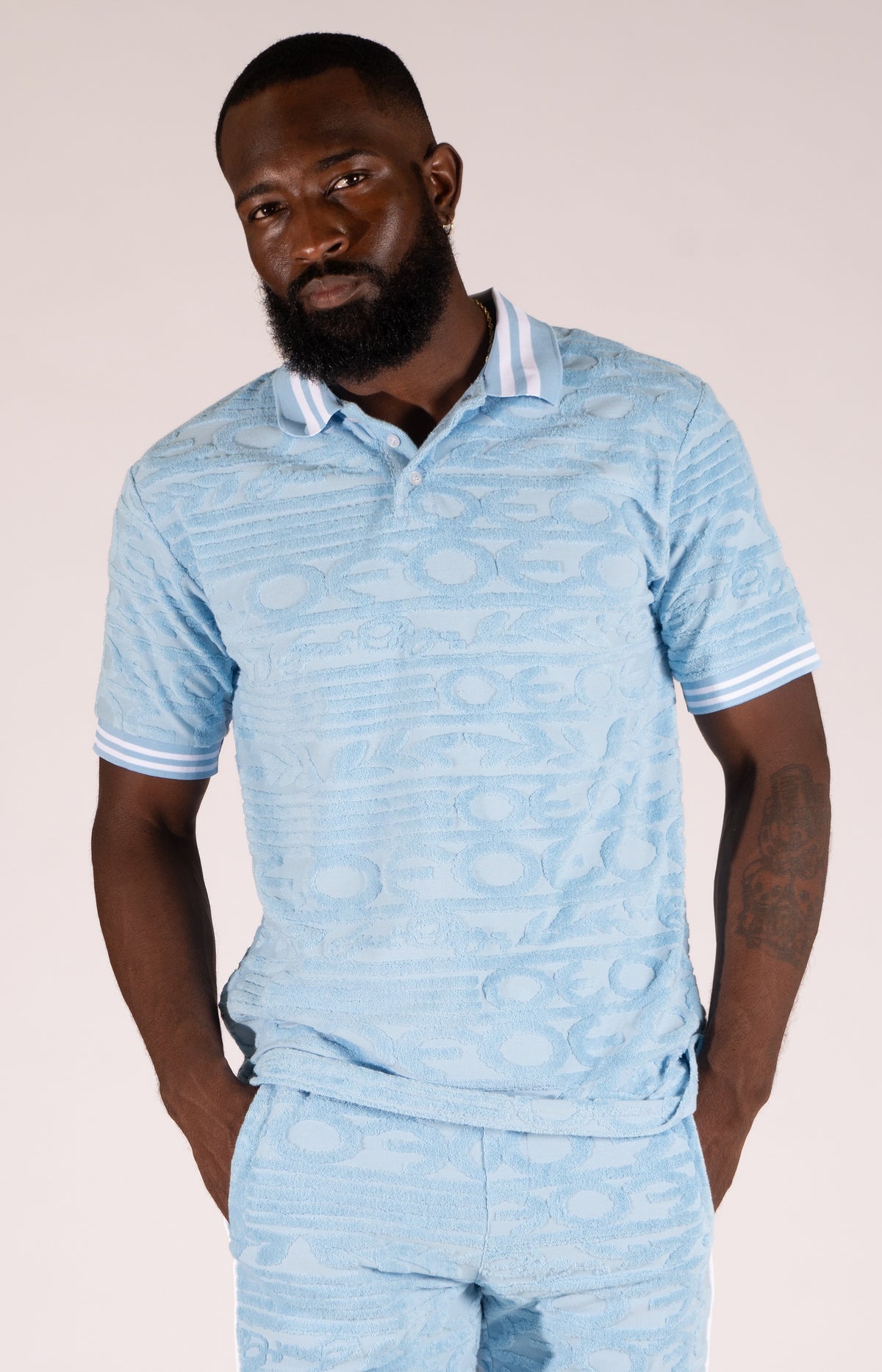 Makobi F178 Baroque Terry Polo in Blue, view 2