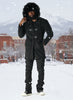 F1330 Maurice Wool Long Jacket w/ Fur- Black