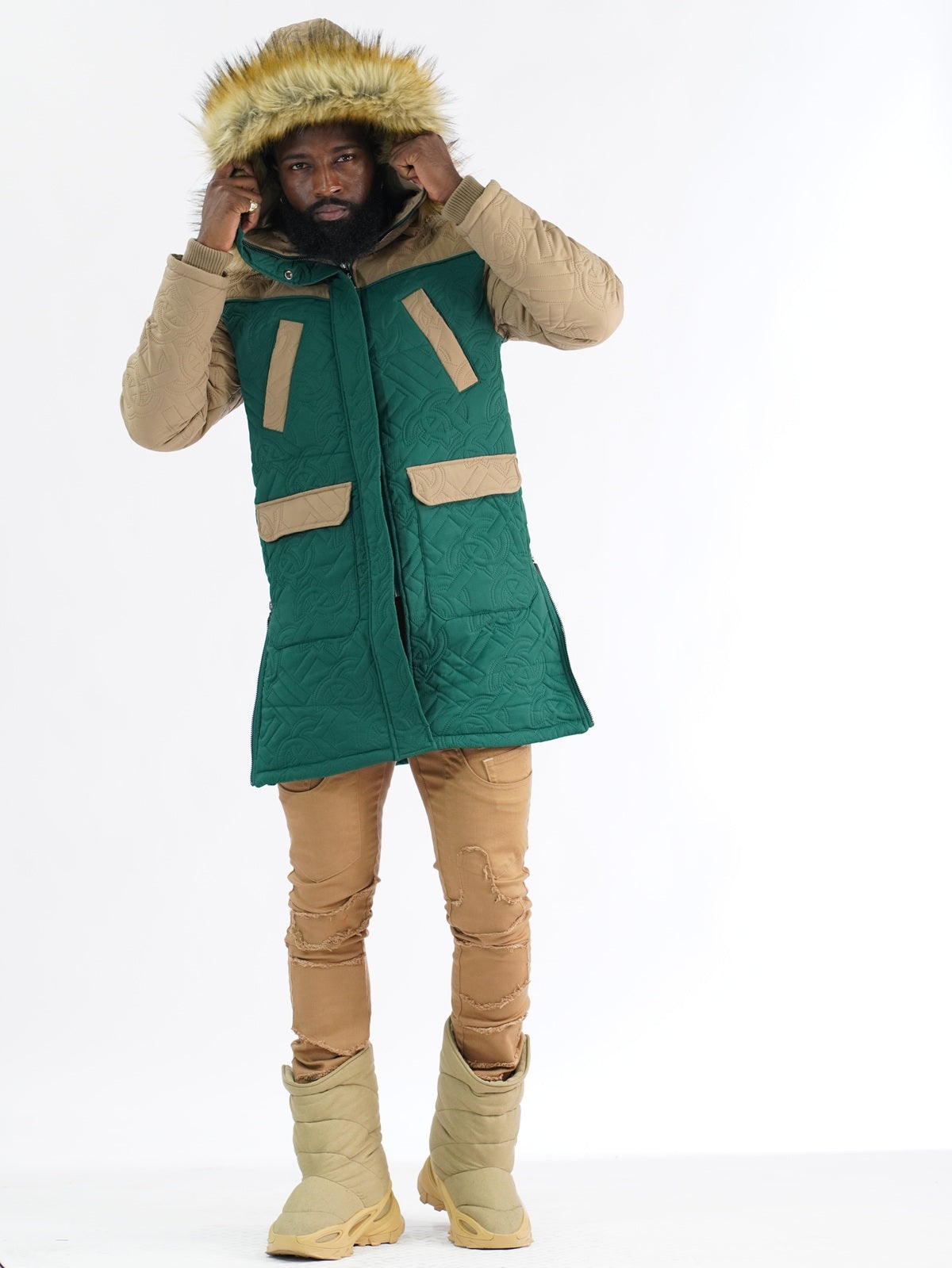 F7700 Apollo Long Quilted Jacket  - Green