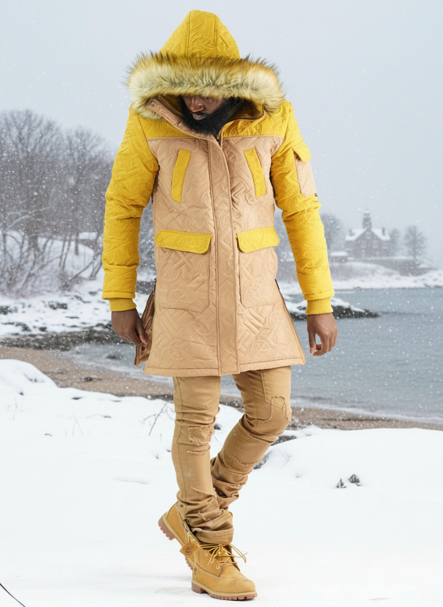 F7700 Apollo Long Quilted Jacket - Khaki