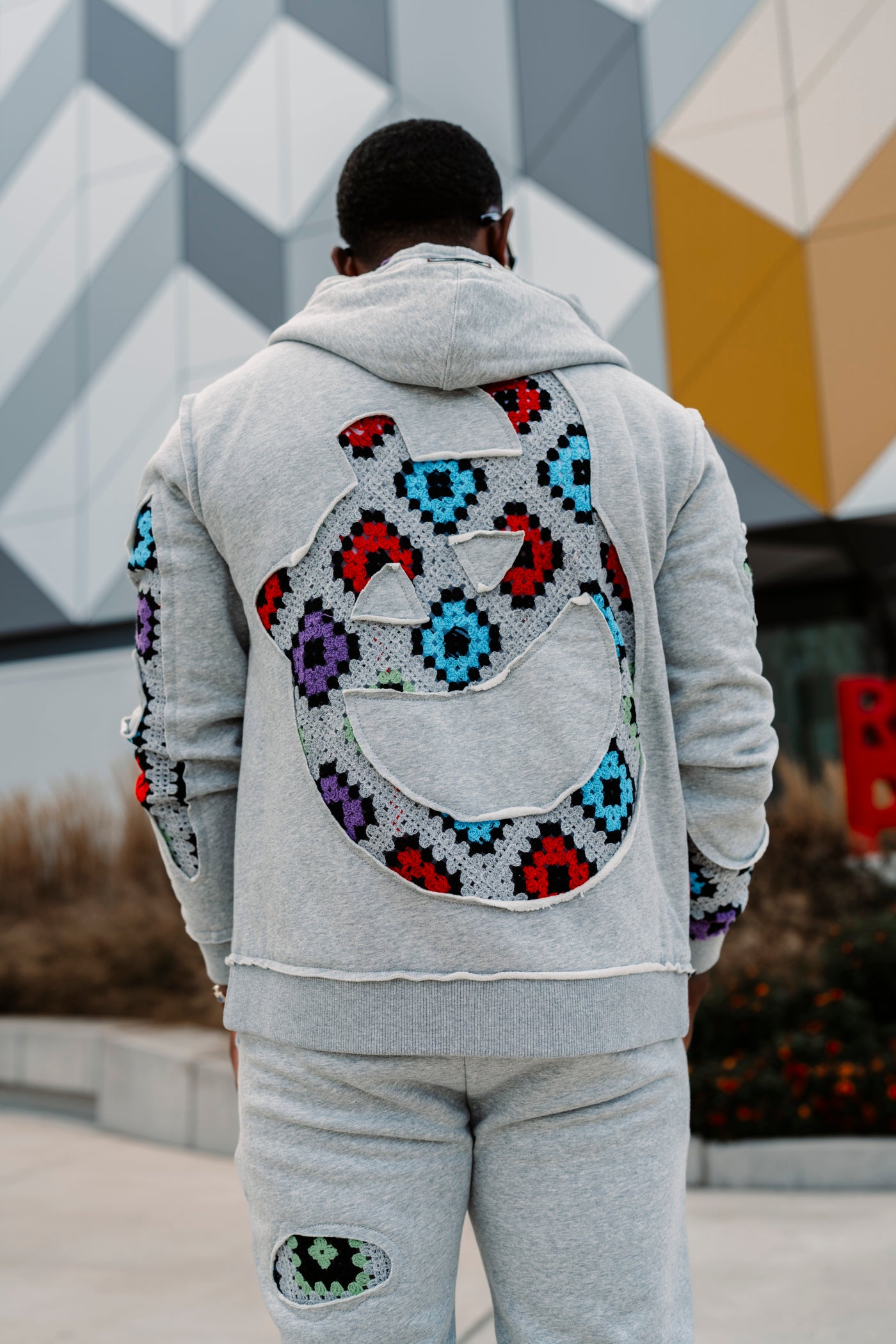 F5709 Castello Crochet Stacked Jogger Set - Gray