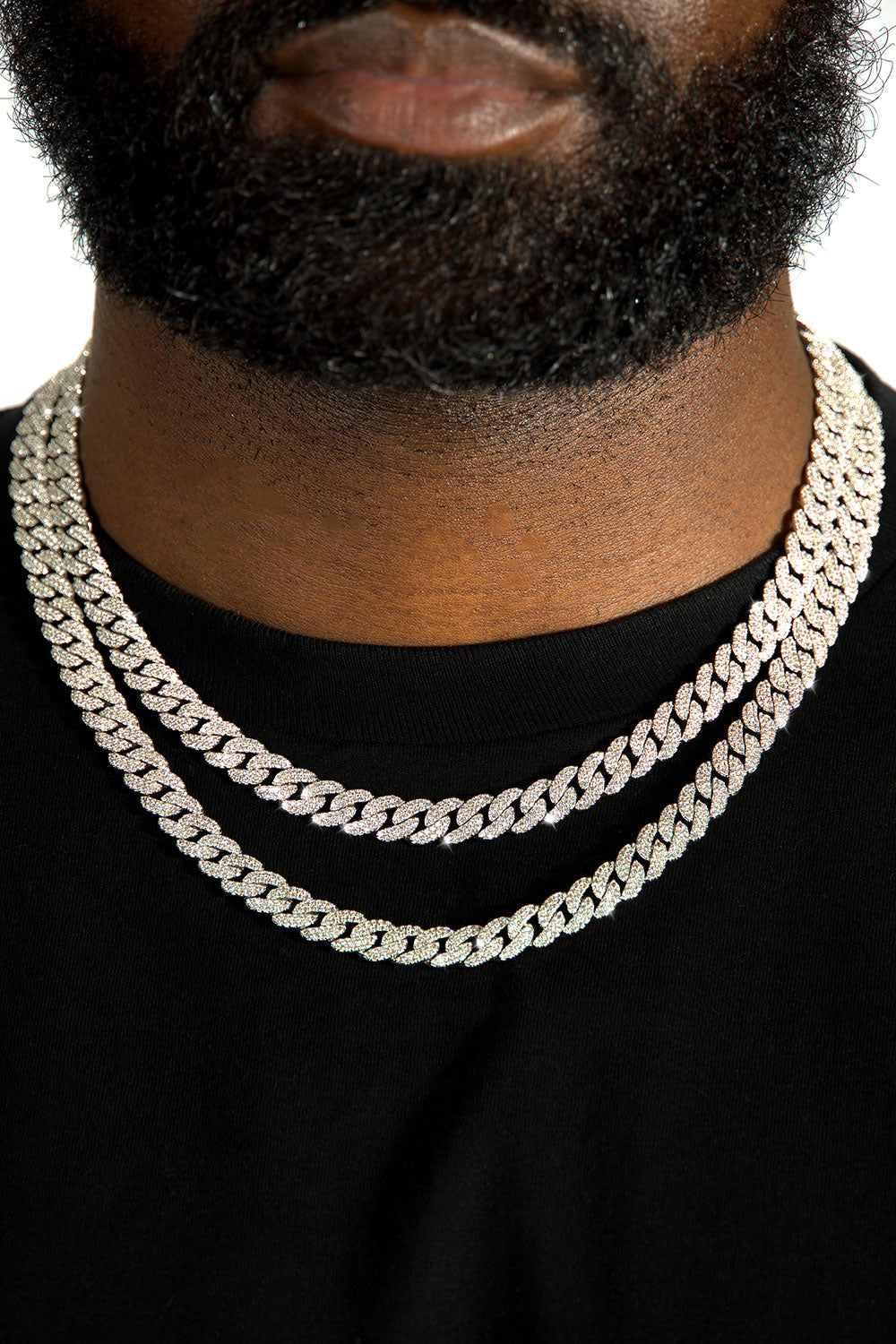Iced Cuban Link Chain & Bracelet Set 8.5mm - 18K White Gold
