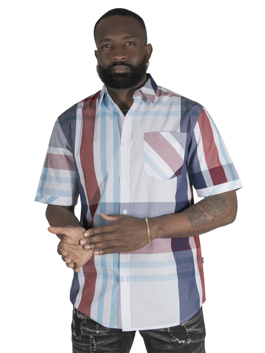 V842 Robert Plaid Button-Down Shirt - Navy