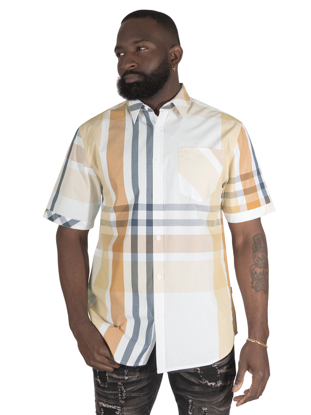 V842 Robert Plaid Button-Down Shirt - Khaki