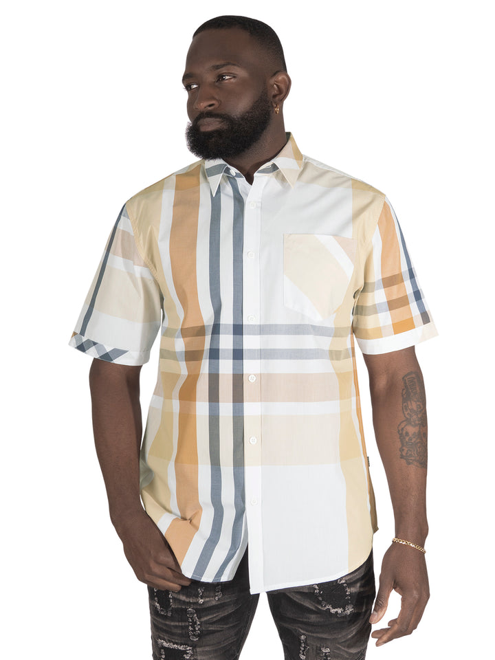 V842 Robert Plaid Button-Down Shirt - Khaki