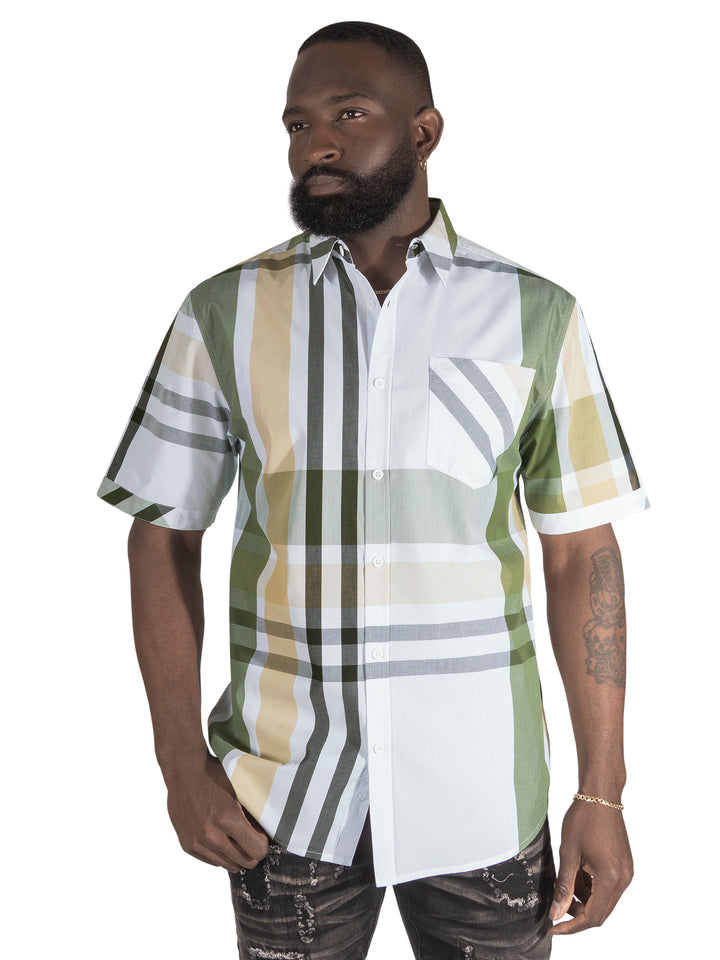 V842 Robert Plaid Button-Down Shirt - Olive