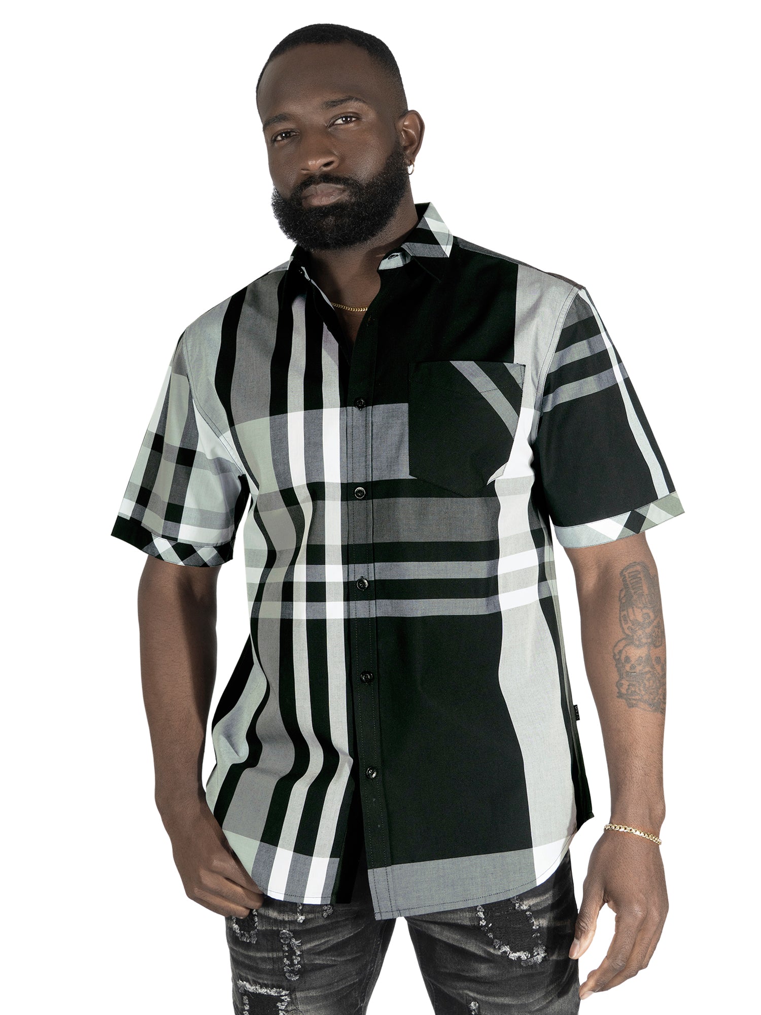 Makobi V842 Robert Plaid Button in Down Shirt - Black