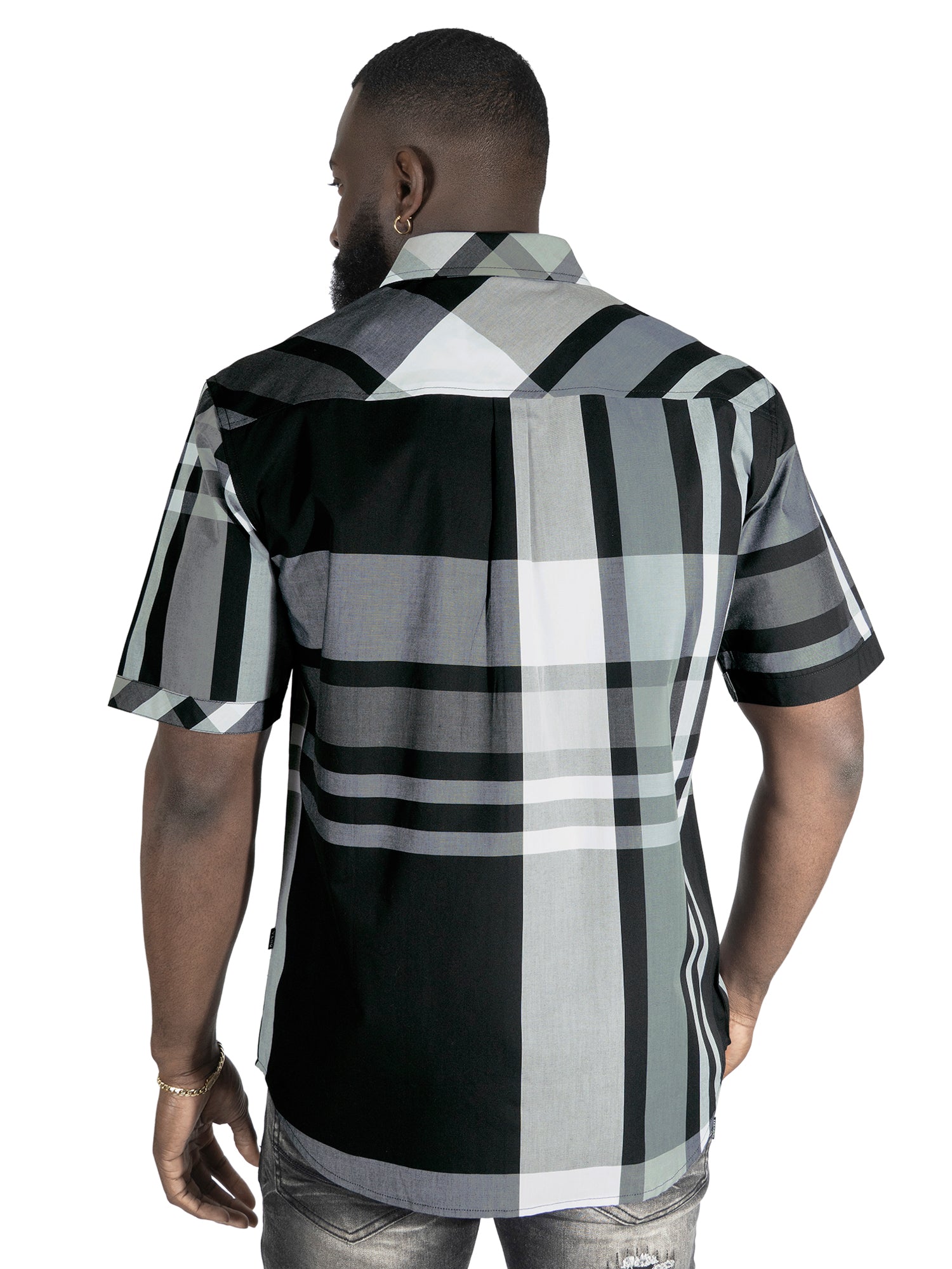 V842 Robert Plaid Button-Down Shirt - Black