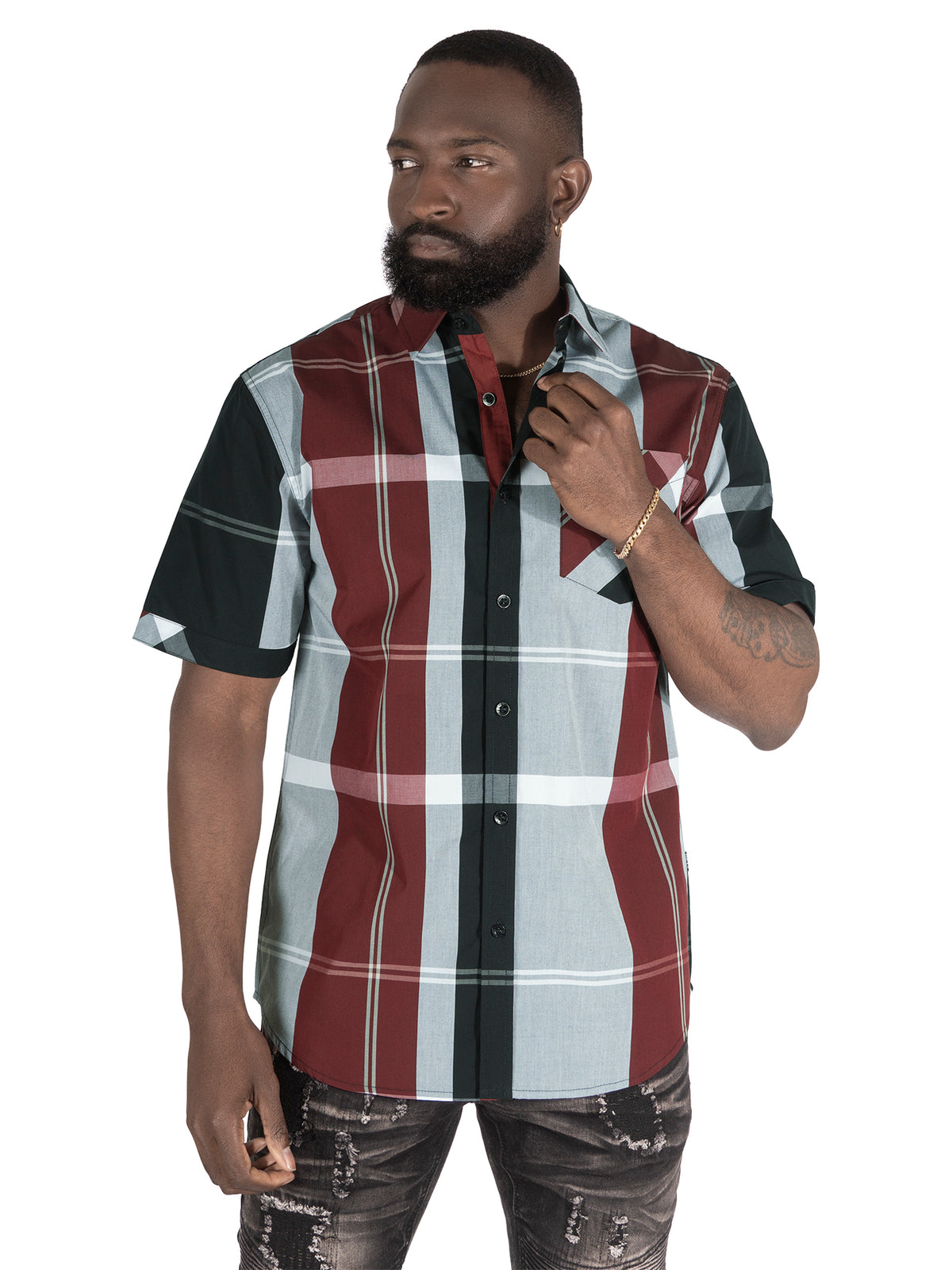 V814 Veno Button-isalẹ Kukuru Sleeves Shirt - Black