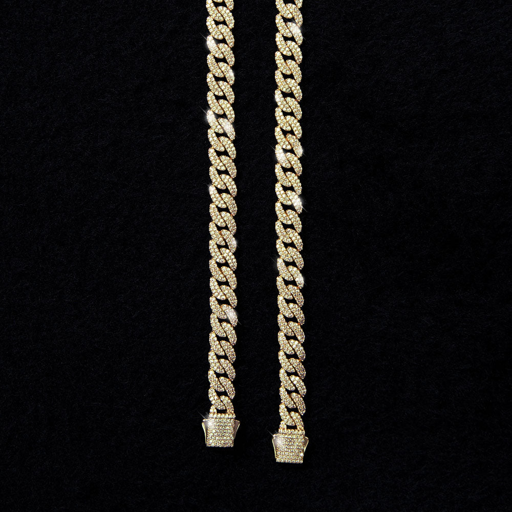 Iced Out Cuban Link Chain 8.5mm 18K Gold