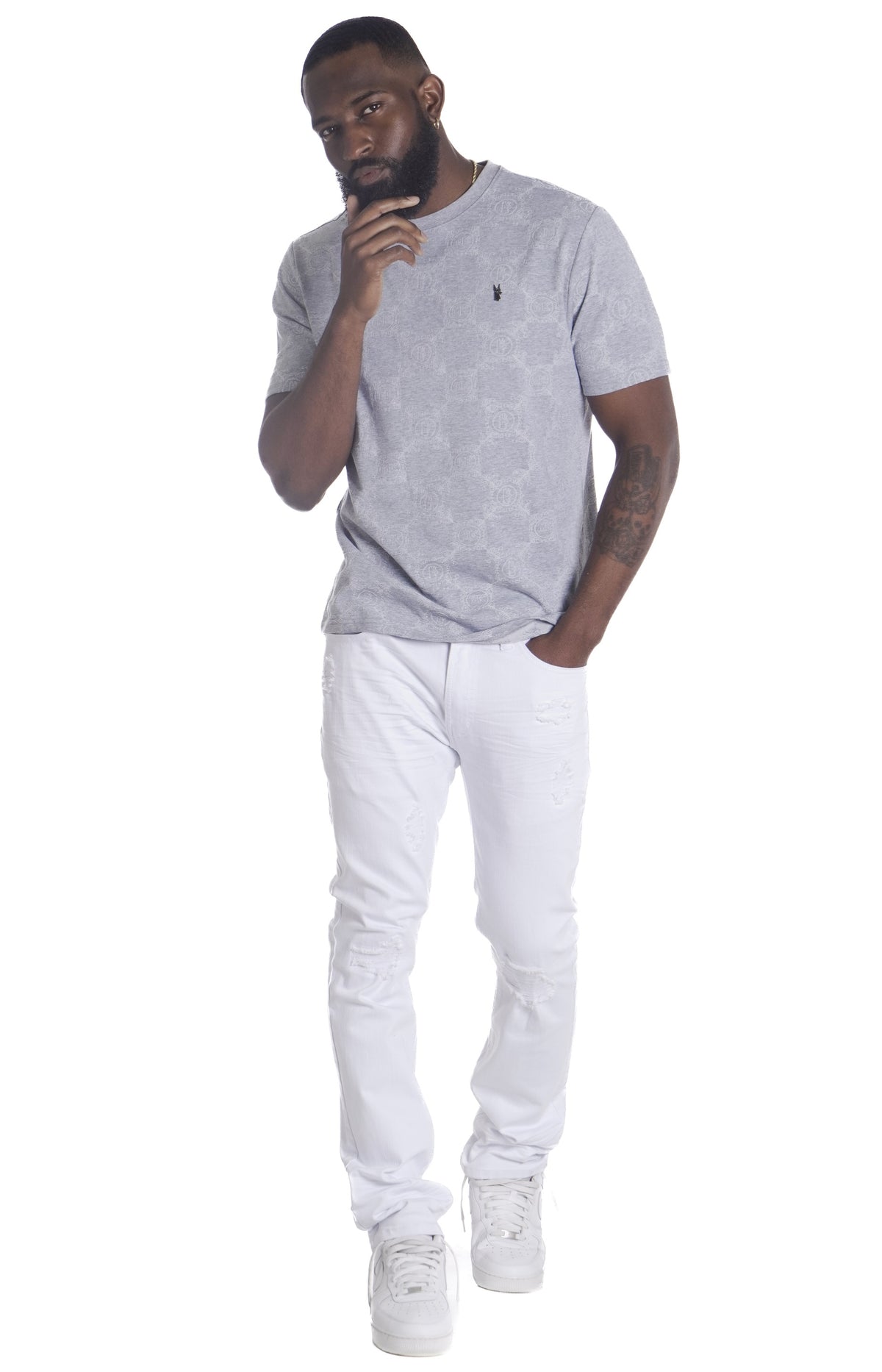 Makobi M335 Caspar Embossed Tee in Gray, view 4