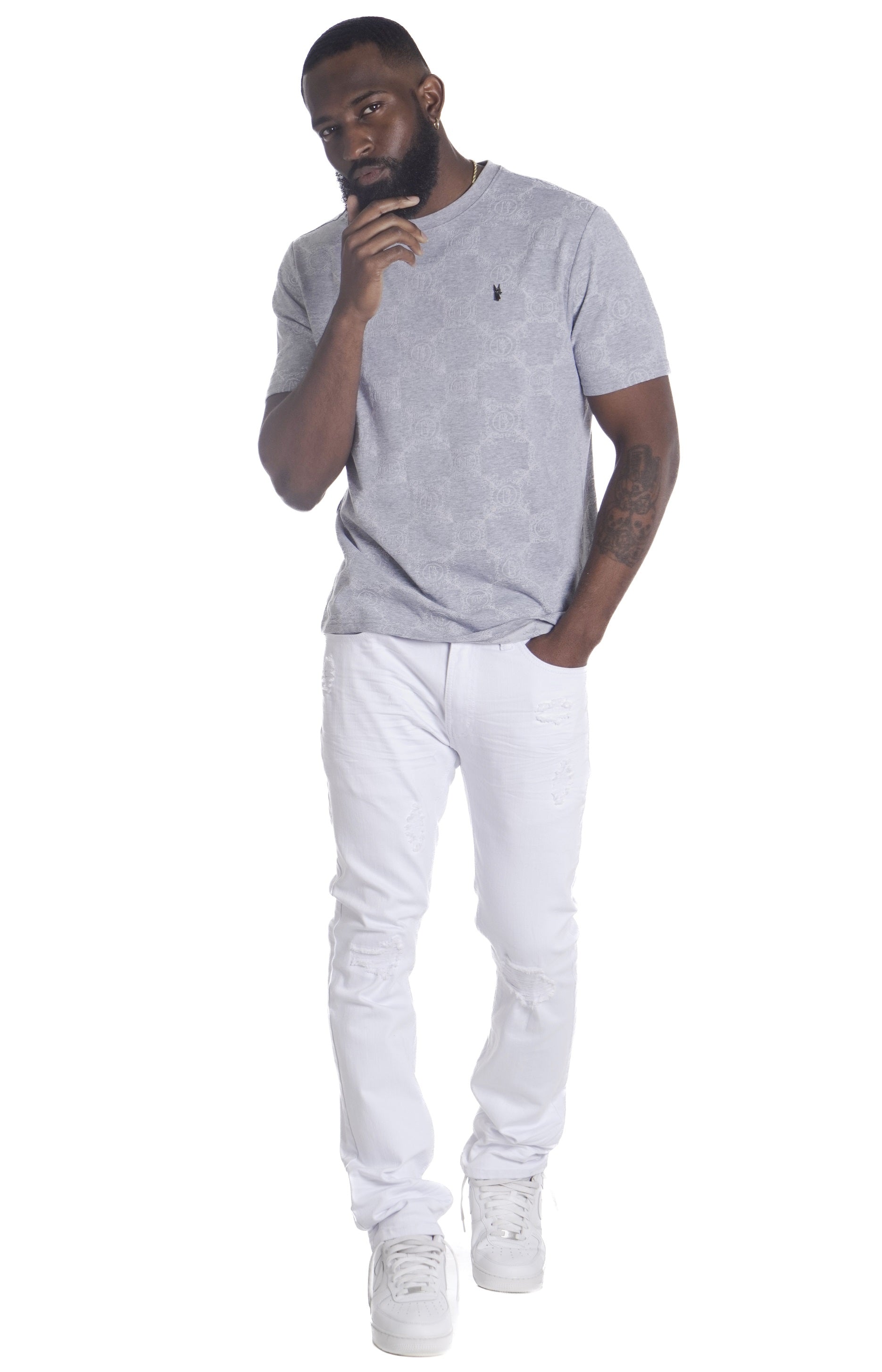Makobi M335 Caspar Embossed Tee in Gray, view 4