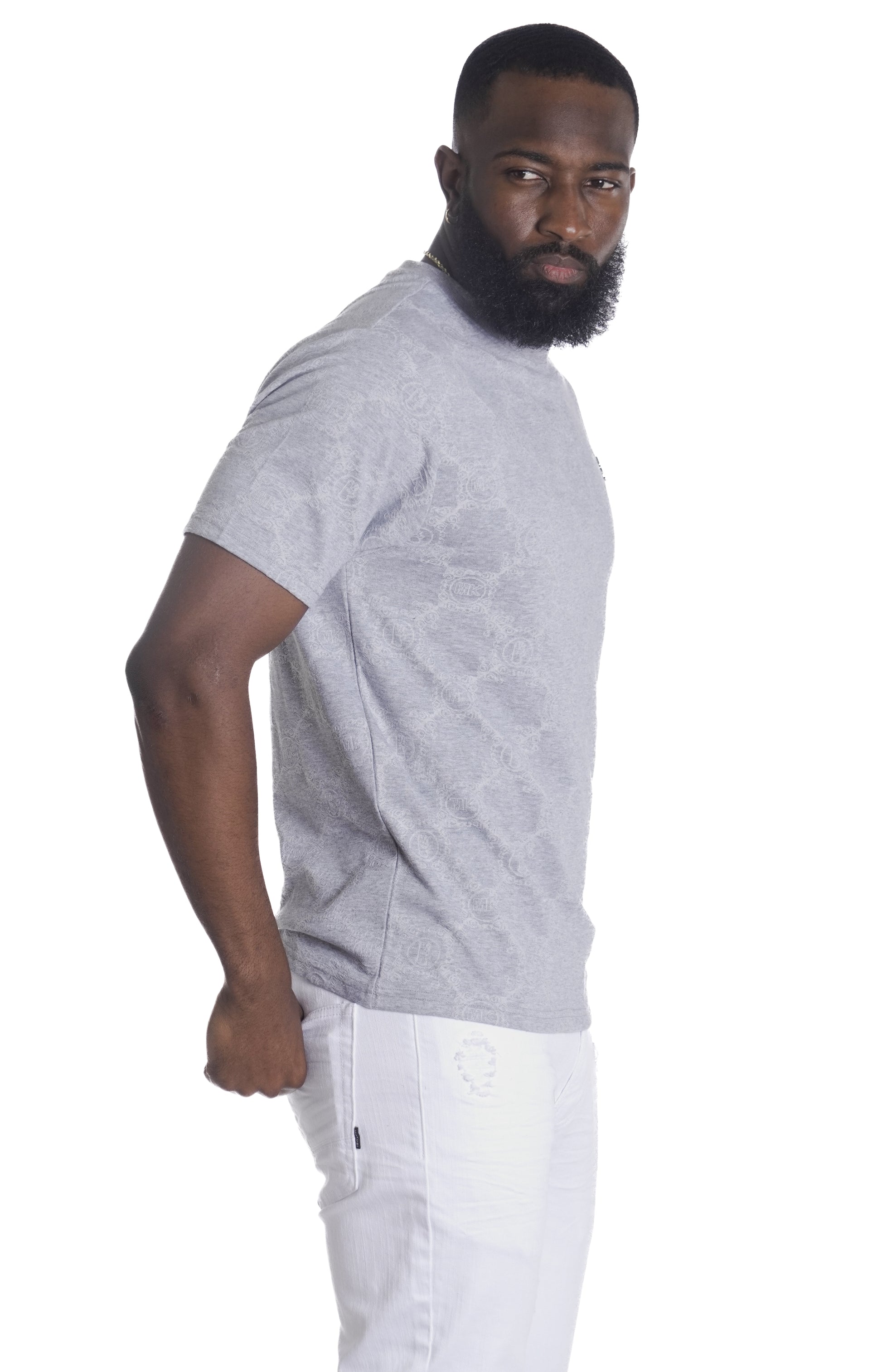 Makobi M335 Caspar Embossed Tee in Gray, view 5