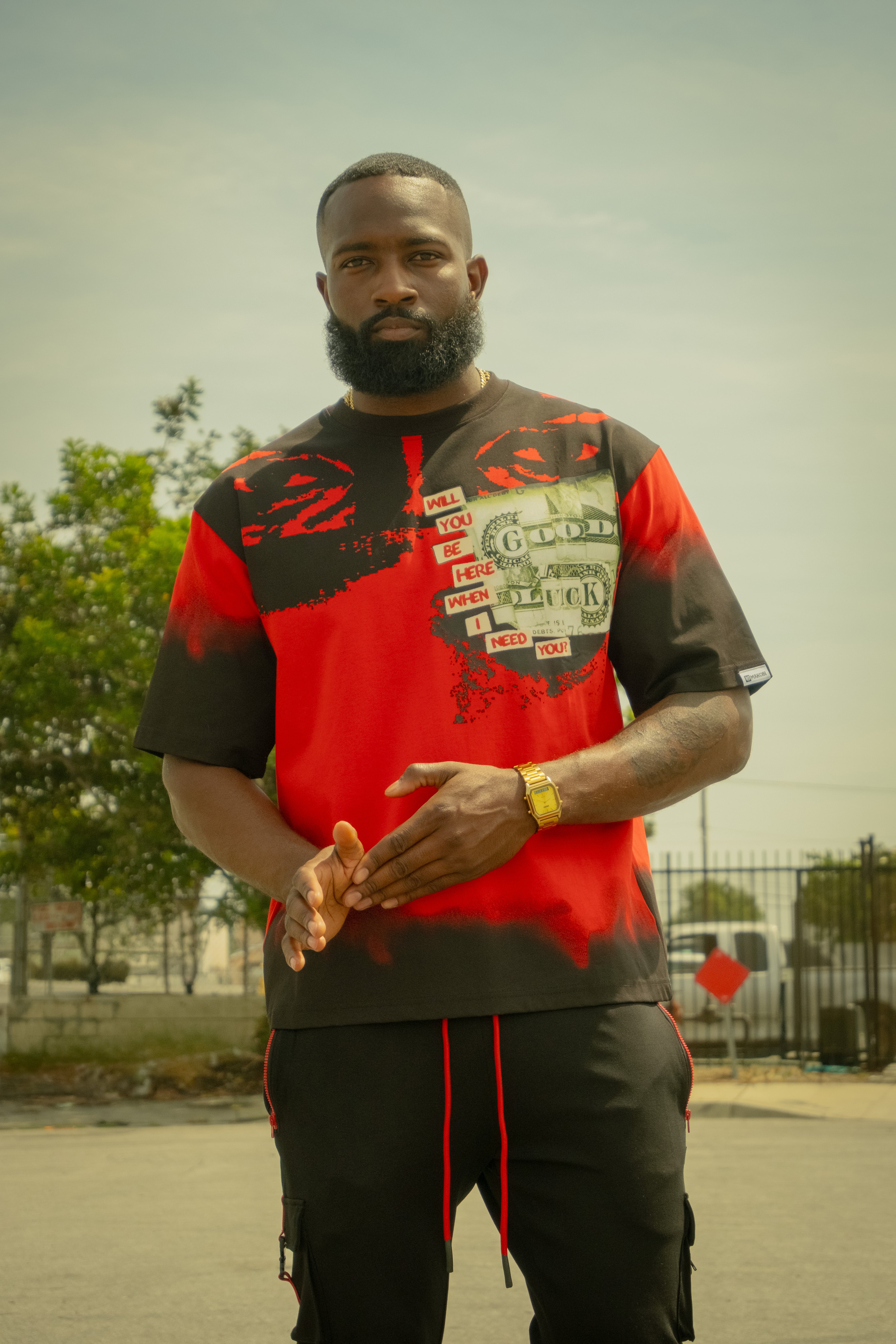 M369 Good Luck Money Oversized Tee - Red