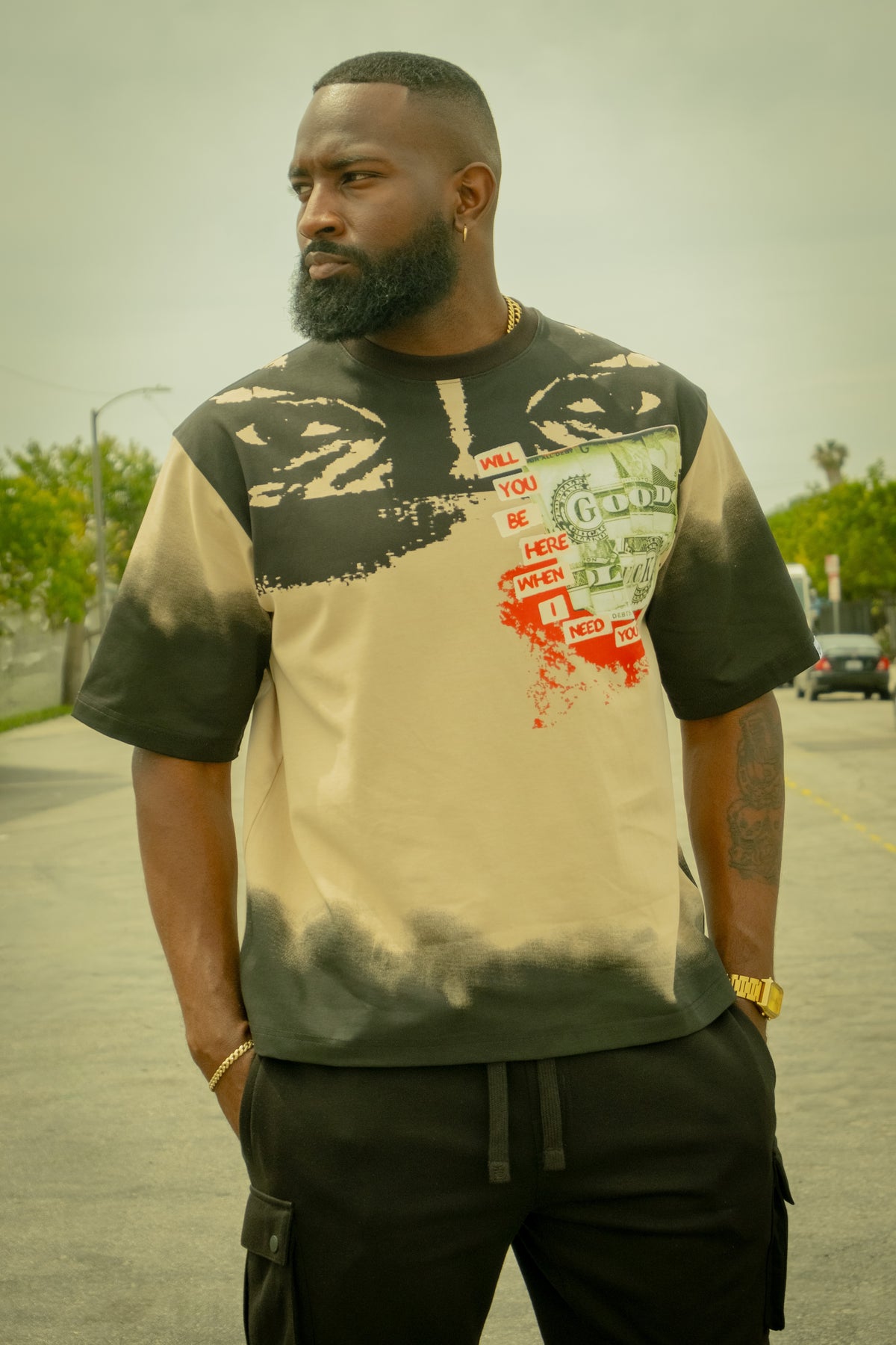 M369 Good Luck Money Oversized Tee - Khaki