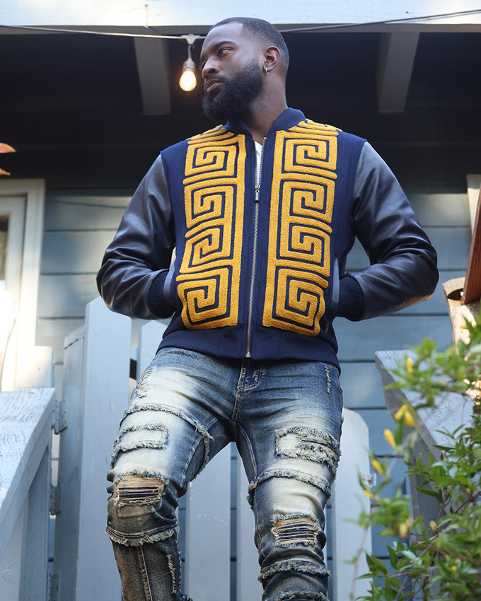 Makobi M4338 Adonis Wool Varsity Jacket in Navy