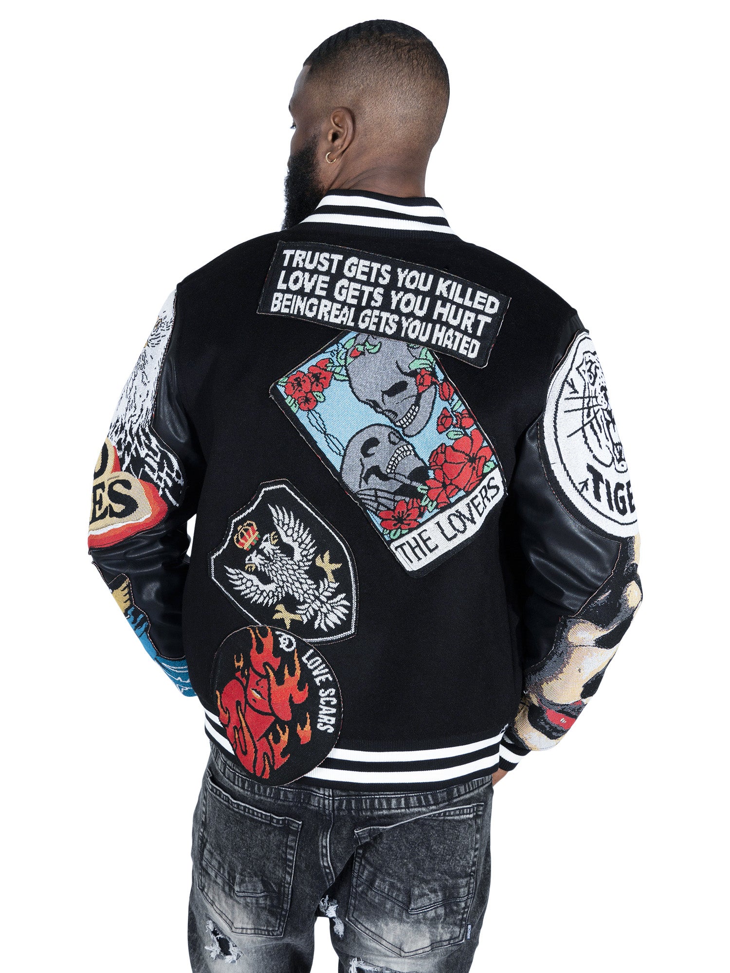 F1005 Love Scars Varsity Jacket - Black