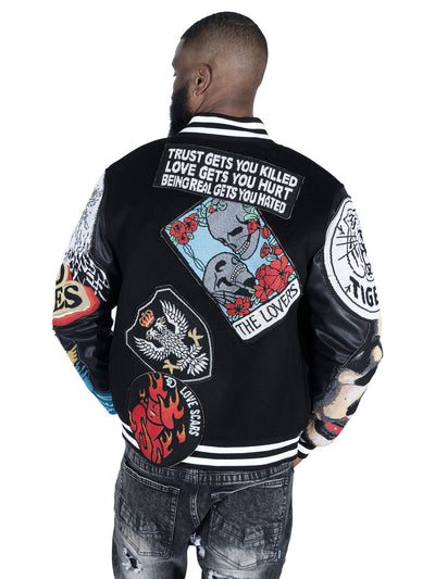 F1005 Love Scars Varsity Jacket - Black