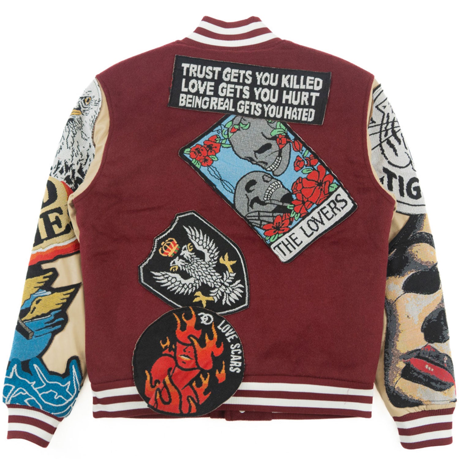 F1005 Love Scars Varsity Jacket - Burgundy