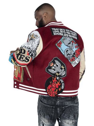 F1005 Love Scars Varsity Jacket - Burgundy