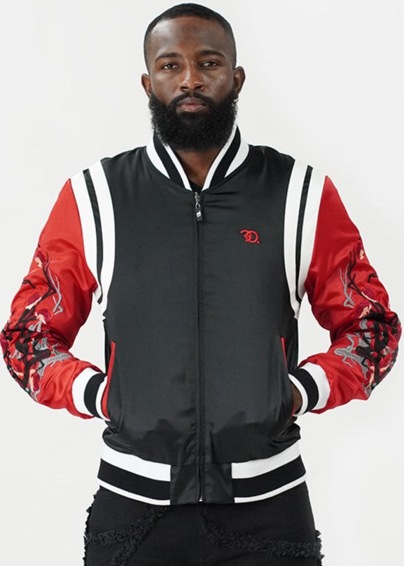 F1025 Lotus Reversible Souvenir Jacket - Black/Red