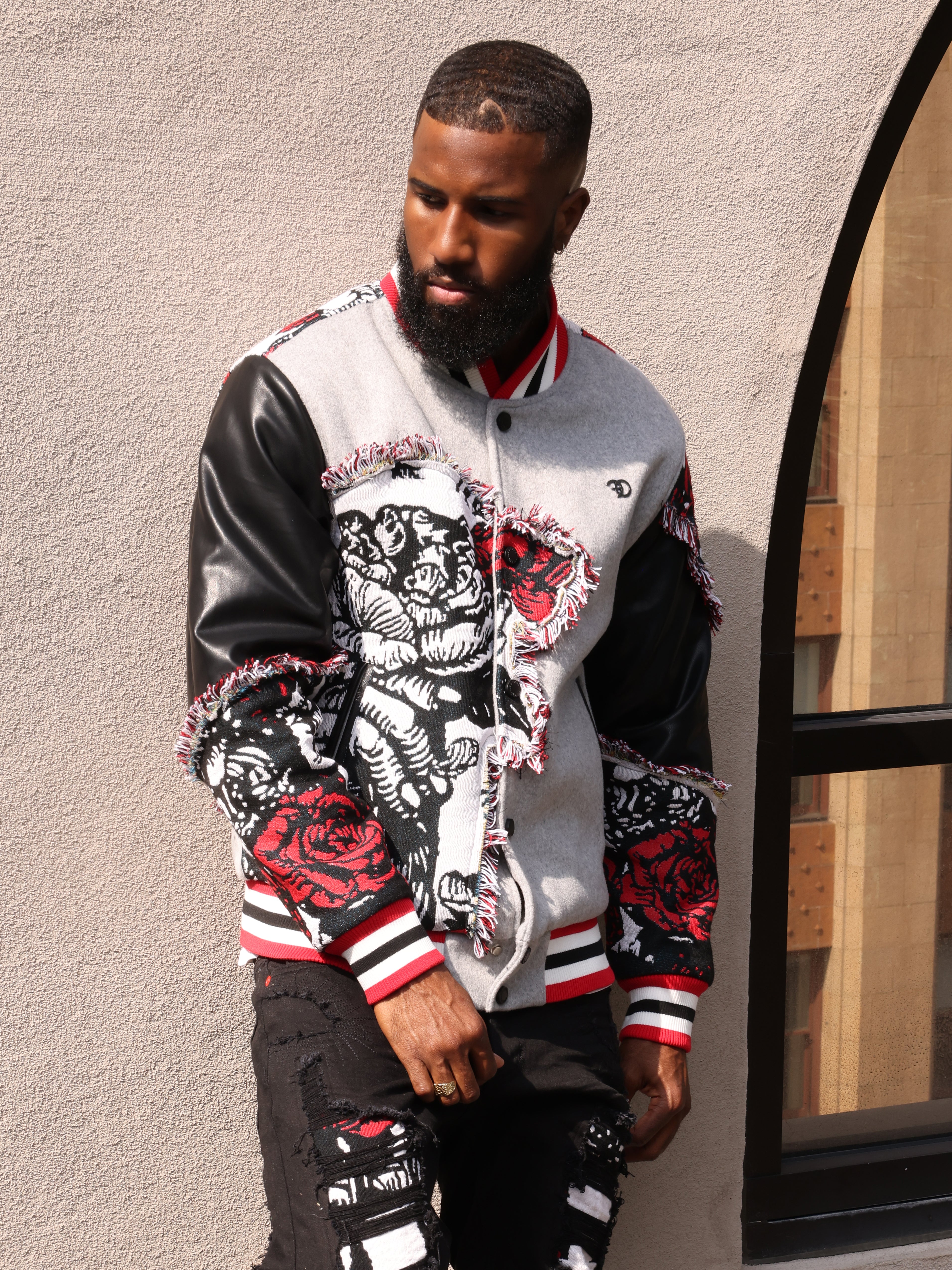 F1034 Cashay Varsity Jacket - Gray