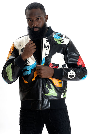 Makobi F1037 EL JEFE Vegan Leather Jacket in Black, view 2