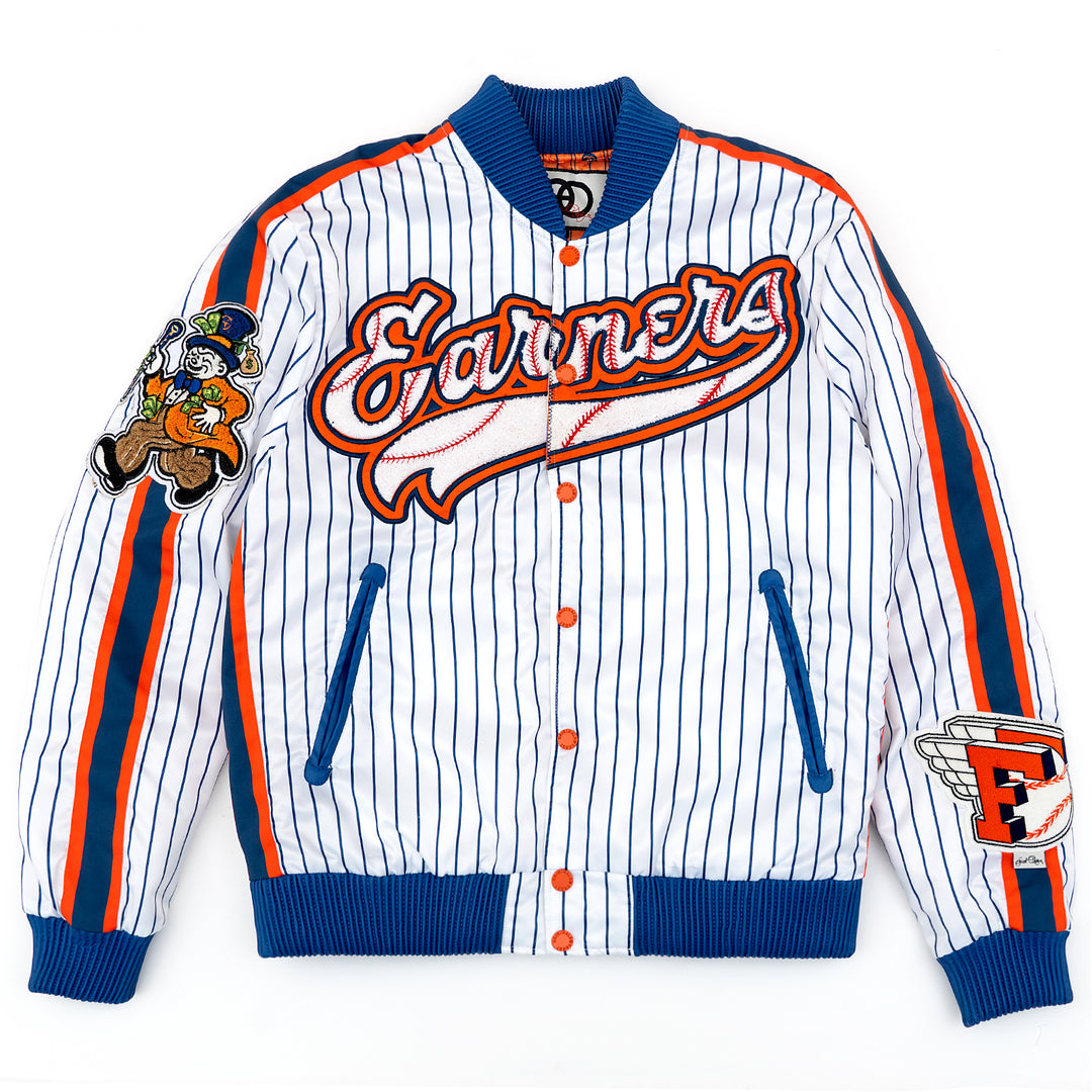 F1047 Earners League Satin Varsity Jacket - White